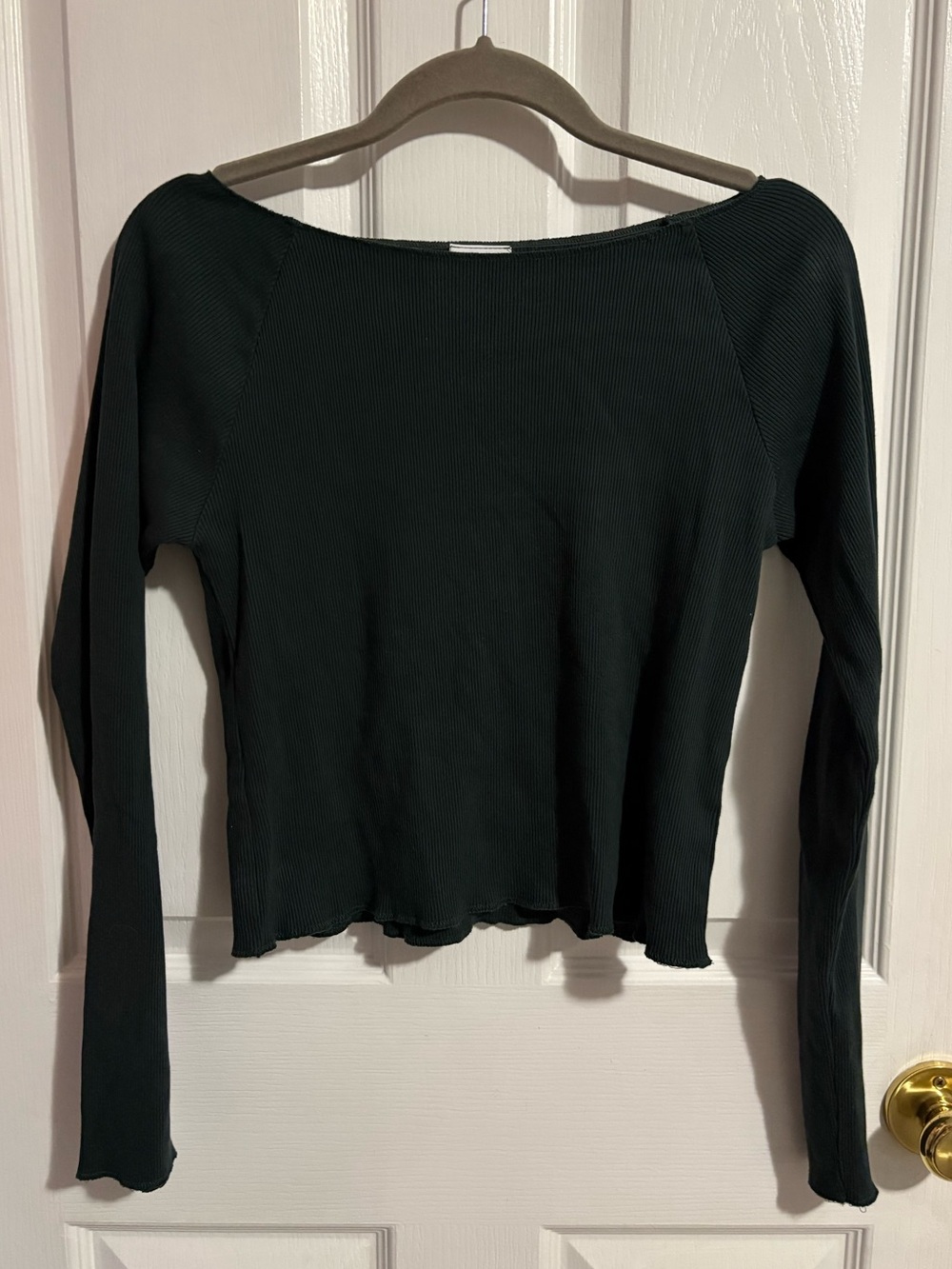 Harlow Dark Green Ribbed Boatneck Long Sleeve Top